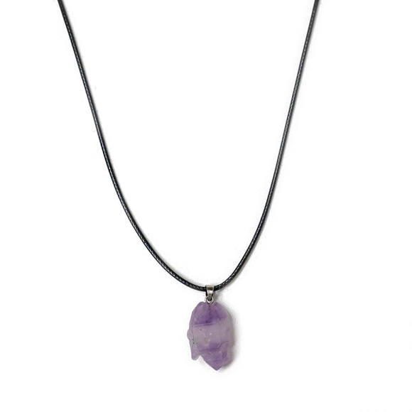 1 Rough Amethyst Pendant with Cord - Picture 1 of 4